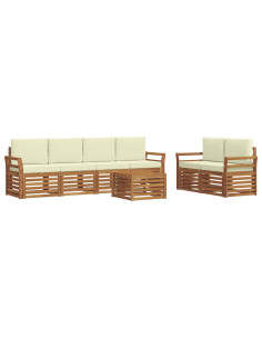 Set divani 7 pcs Naturale e Crema Legno di Acacia Massello 2