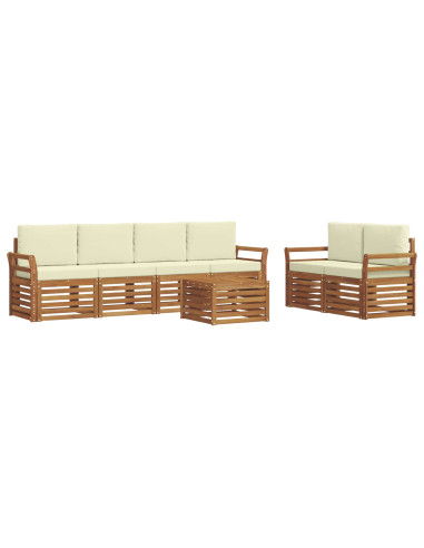 Set divani 7 pcs Naturale e Crema Legno di Acacia Massello