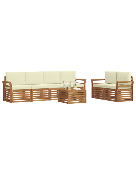 Set divani 7 pcs Naturale e Crema Legno di Acacia Massello