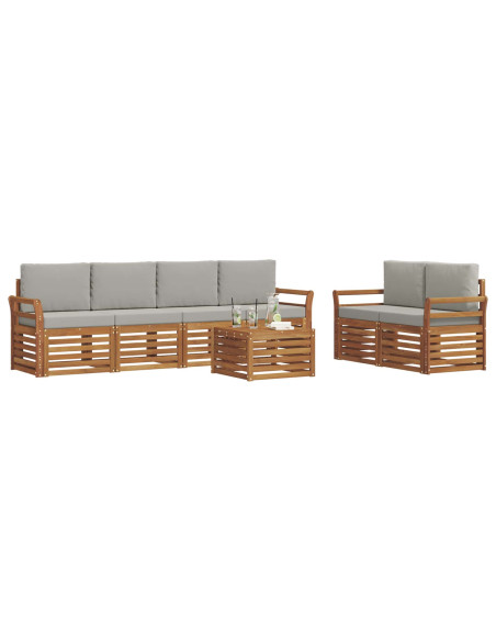 Set divani con cuscino 7 pcs Grigio Naturale e Chiaro