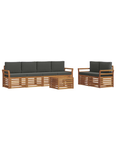 Set divani 7 pcs Naturale e Antracite Legno di Acacia Massello
