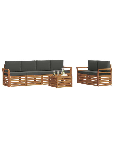 Set divani 7 pcs Naturale e Antracite Legno di Acacia Massello