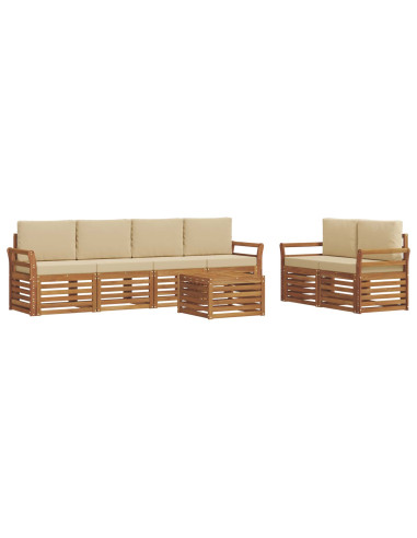 Set divani 7 pcs Naturale e Beige Legno di Acacia Massello
