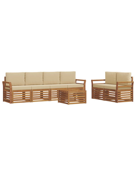 Set divani 7 pcs Naturale e Beige Legno di Acacia Massello