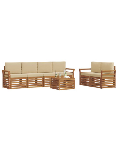 Set divani 7 pcs Naturale e Beige Legno di Acacia Massello