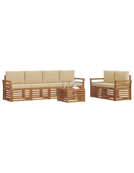 Set divani 7 pcs Naturale e Beige Legno di Acacia Massello