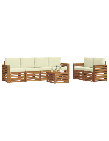 Set divani 7 pcs Naturale e Crema Legno di Acacia Massello