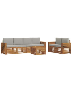 Set divani con cuscino 7 pcs Grigio Naturale e Chiaro 2