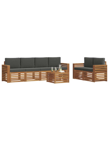 Set divani 7 pcs Naturale e Antracite Legno di Acacia Massello