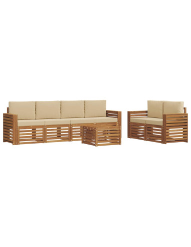 Set divani 7 pcs Naturale e Beige Legno di Acacia Massello