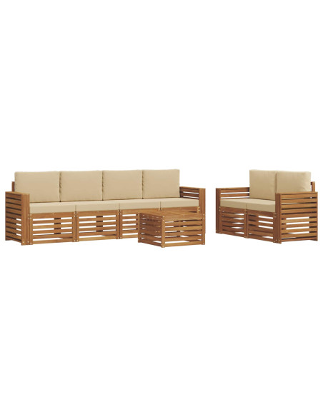 Set divani 7 pcs Naturale e Beige Legno di Acacia Massello