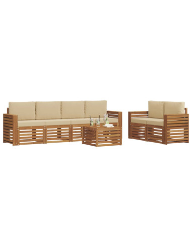 Set divani 7 pcs Naturale e Beige Legno di Acacia Massello