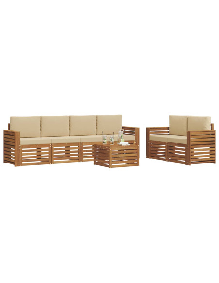 Set divani 7 pcs Naturale e Beige Legno di Acacia Massello