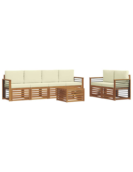 Set divani 7 pcs Naturale e Crema Legno di Acacia Massello