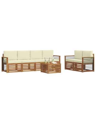 Set divani 7 pcs Naturale e Crema Legno di Acacia Massello