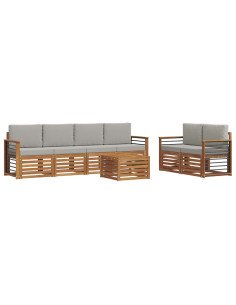 Set divani con cuscino 7 pcs Grigio Naturale e Chiaro 2