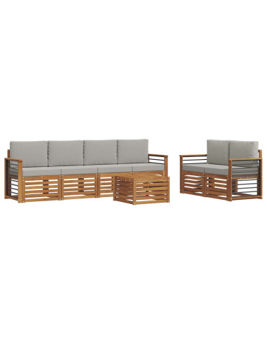 Set divani con cuscino 7 pcs Grigio Naturale e Chiaro