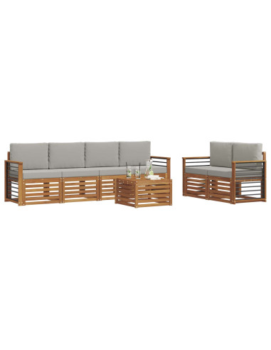 Set divani con cuscino 7 pcs Grigio Naturale e Chiaro