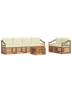 Set divani 7 pcs Naturale e Crema Legno di Acacia Massello 2