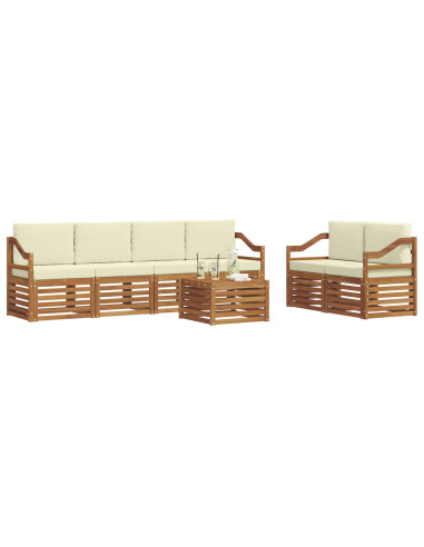 Set divani 7 pcs Naturale e Crema Legno di Acacia Massello
