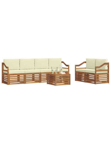 Set divani 7 pcs Naturale e Crema Legno di Acacia Massello