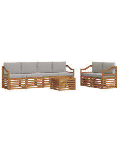 Set divani con cuscino 7 pcs Grigio Naturale e Chiaro 2