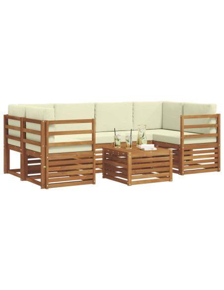 Set divani 7 pcs Naturale e Crema Legno di Acacia Massello