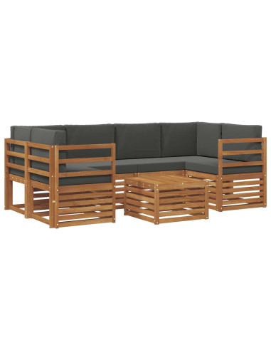 Set divani 7 pcs Naturale e Antracite Legno di Acacia Massello