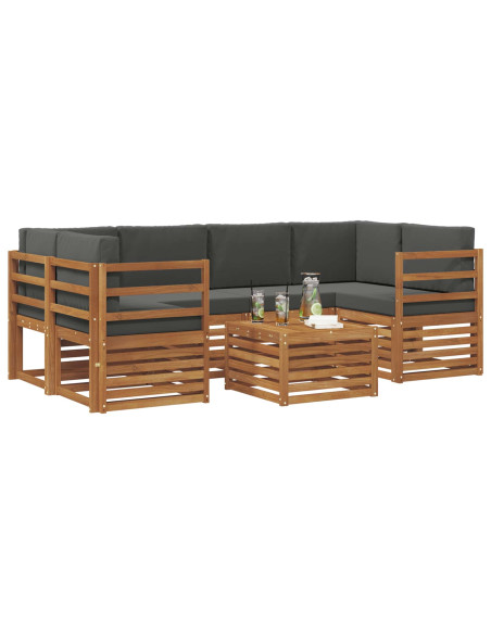 Set divani 7 pcs Naturale e Antracite Legno di Acacia Massello