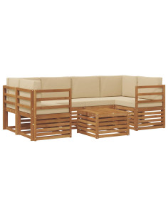 Set divani 7 pcs Naturale e Beige Legno di Acacia Massello 2