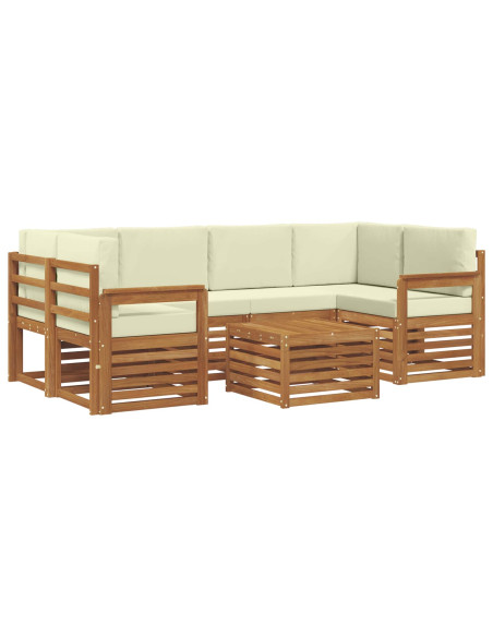 Set divani 7 pcs Naturale e Crema Legno di Acacia Massello
