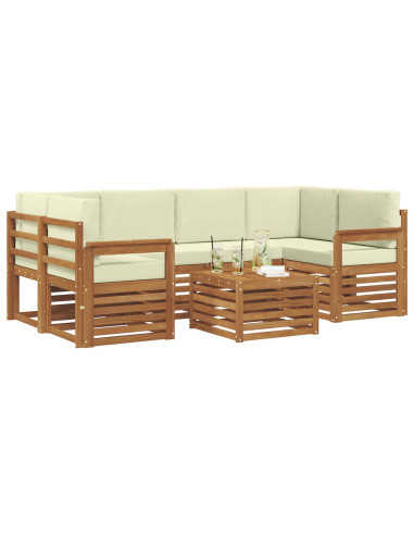 Set divani 7 pcs Naturale e Crema Legno di Acacia Massello