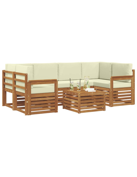 Set divani 7 pcs Naturale e Crema Legno di Acacia Massello