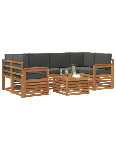 Set divani 7 pcs Naturale e Antracite Legno di Acacia Massello