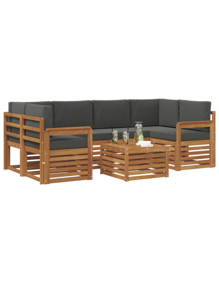 Set divani 7 pcs Naturale e Antracite Legno di Acacia Massello
