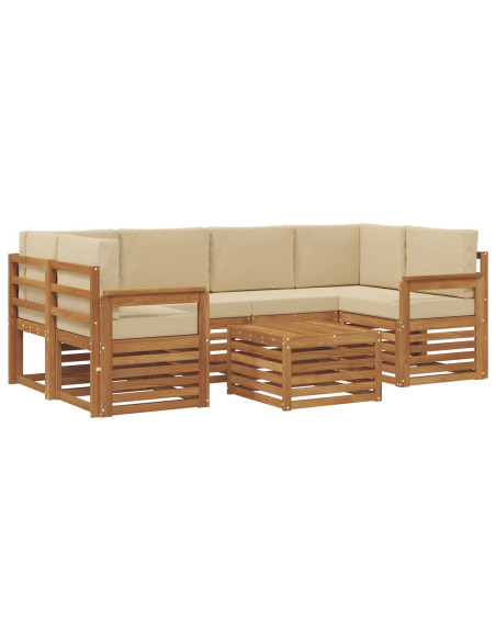 Set divani 7 pcs Naturale e Beige Legno di Acacia Massello
