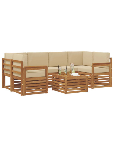 Set divani 7 pcs Naturale e Beige Legno di Acacia Massello