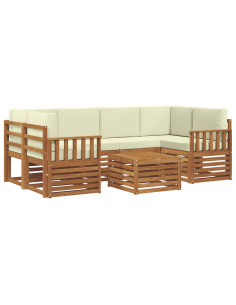 Set divani 7 pcs Naturale e Crema Legno di Acacia Massello 2
