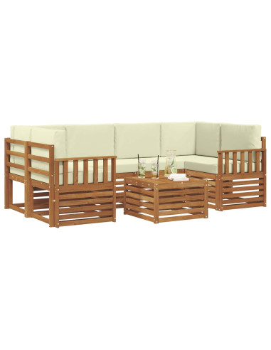 Set divani 7 pcs Naturale e Crema Legno di Acacia Massello