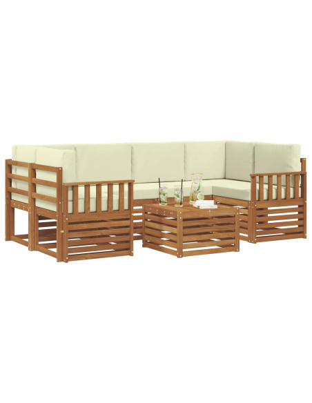 Set divani 7 pcs Naturale e Crema Legno di Acacia Massello