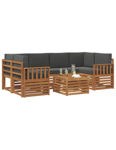 Set divani 7 pcs Naturale e Antracite Legno di Acacia Massello