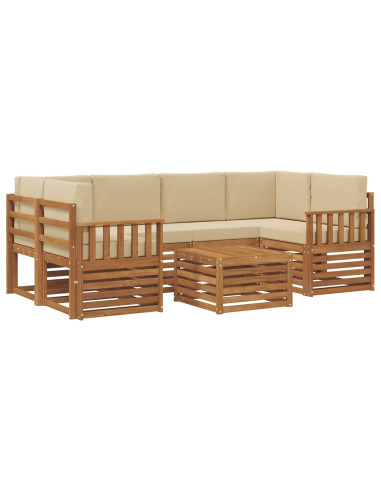 Set divani 7 pcs Naturale e Beige Legno di Acacia Massello