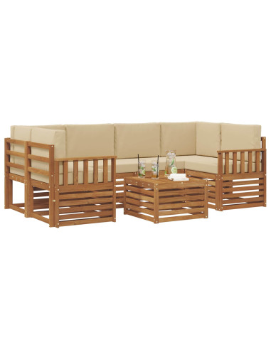 Set divani 7 pcs Naturale e Beige Legno di Acacia Massello
