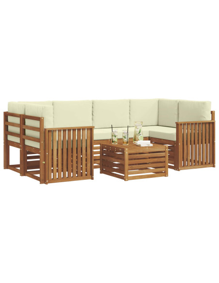 Set divani 7 pcs Naturale e Crema Legno di Acacia Massello