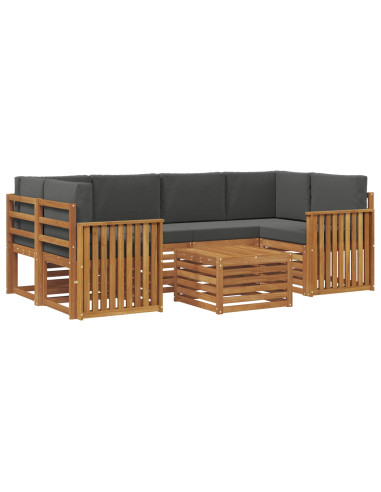 Set divani 7 pcs Naturale e Antracite Legno di Acacia Massello