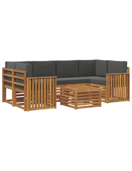 Set divani 7 pcs Naturale e Antracite Legno di Acacia Massello