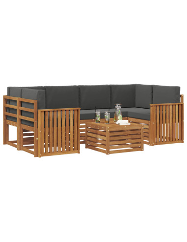 Set divani 7 pcs Naturale e Antracite Legno di Acacia Massello
