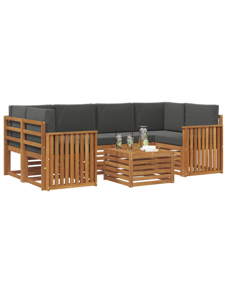 Set divani 7 pcs Naturale e Antracite Legno di Acacia Massello