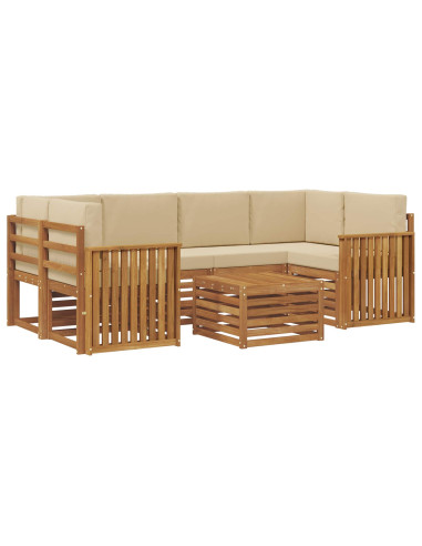Set divani 7 pcs Naturale e Beige Legno di Acacia Massello