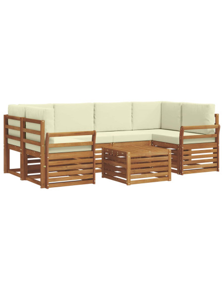 Set divani 7 pcs Naturale e Crema Legno di Acacia Massello